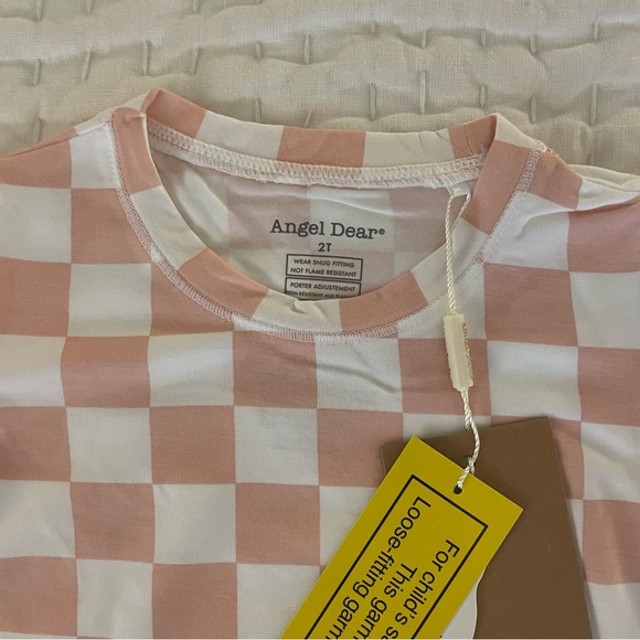 NWT Angel Dear Bamboo Blush Checker Print Short Sleeve and Shorts Pajama Set - Picture 3 of 6